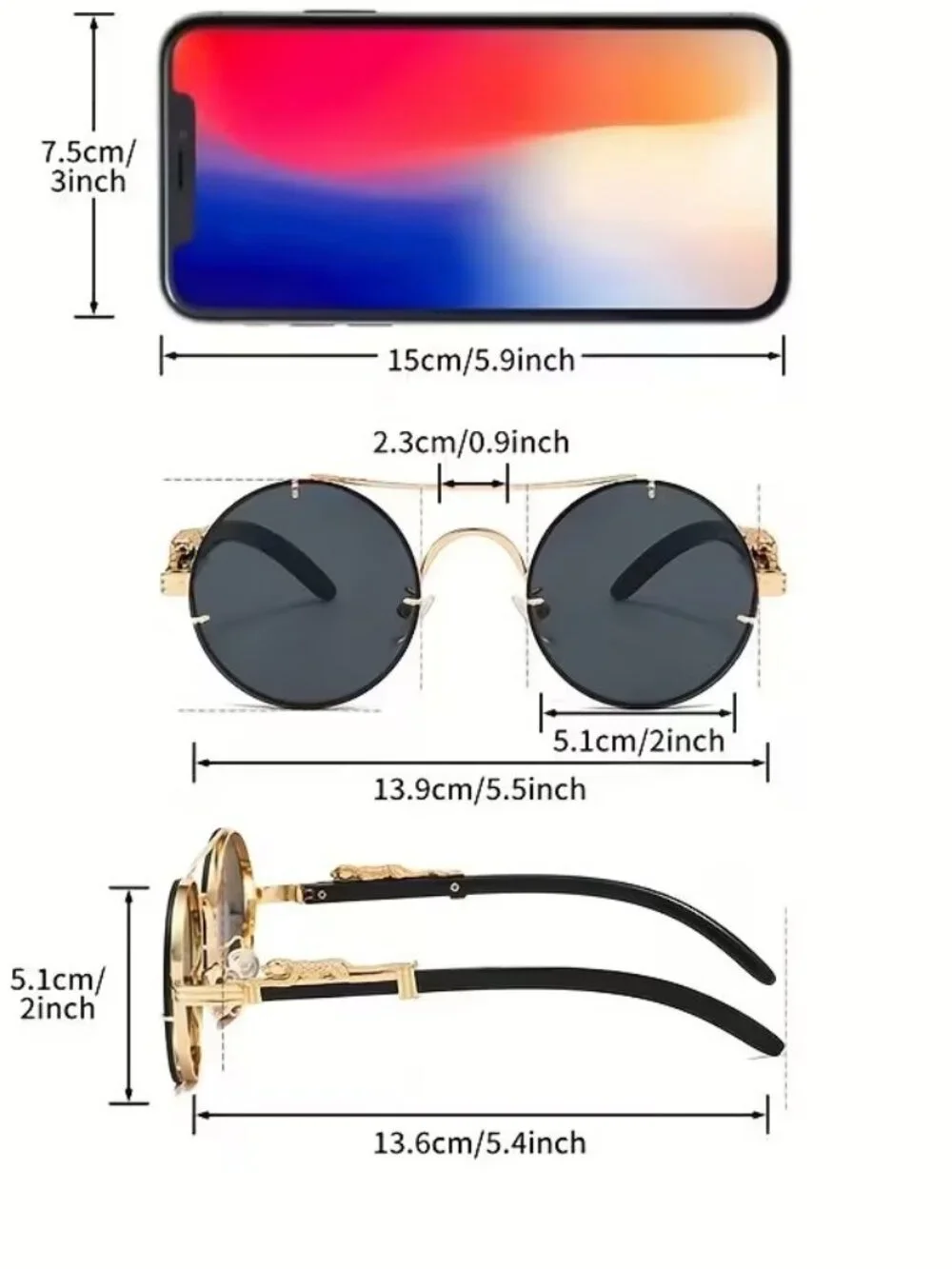 Metal Frame Detail Hinges, 1pc Round Sunglasses